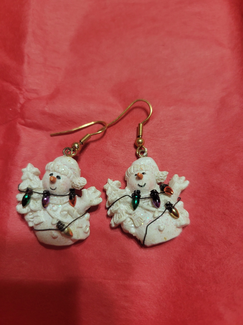 White Snowman Dangle Earrings with Multicolor Lights - Women Jewelry